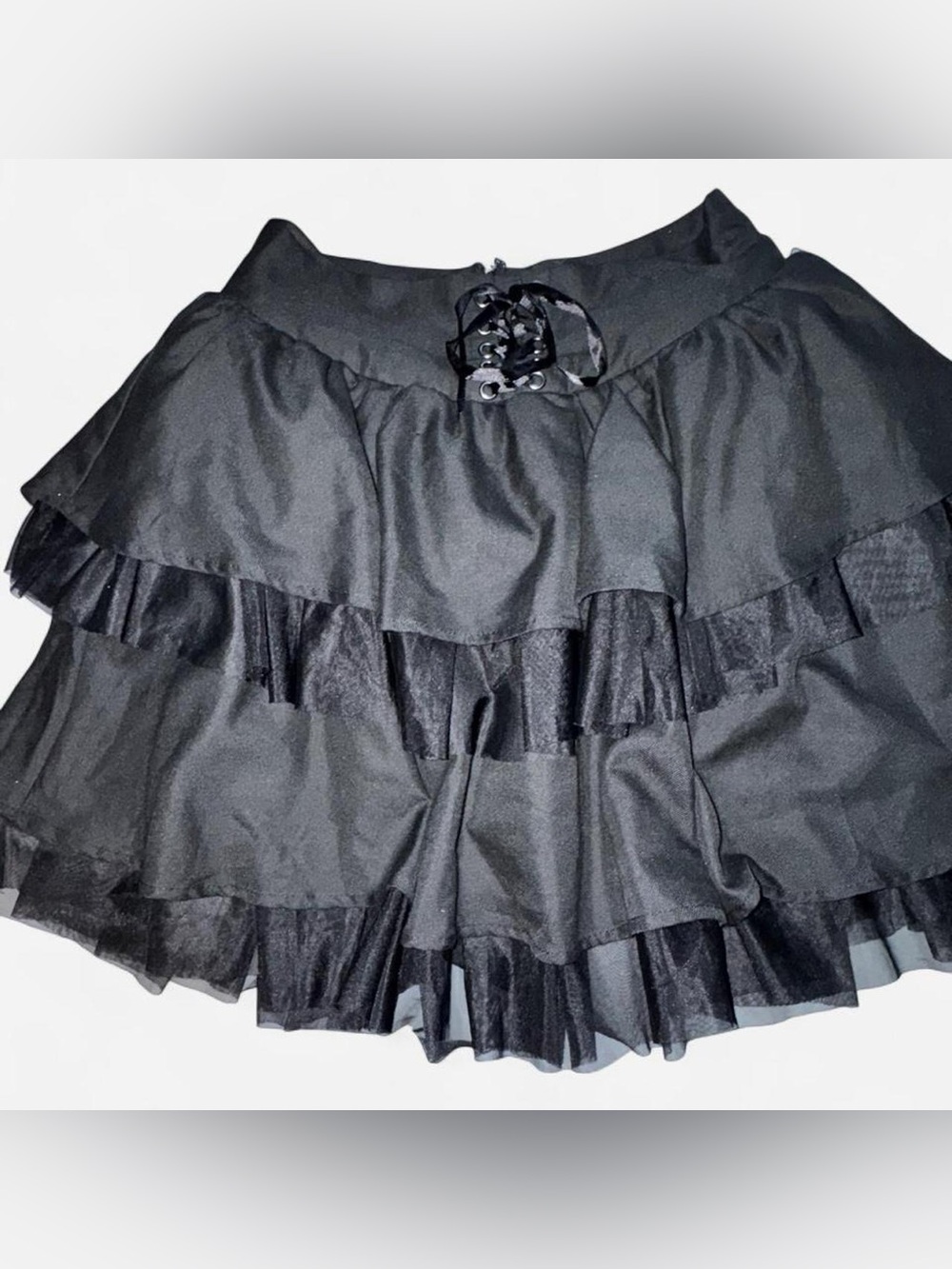 Hot Topic Black Tiered Lace-Up Ruffle Skirt